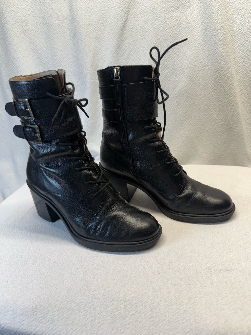 Vintage Grunge Women's Black Goth Leather Lace-Up Block Heel Boots Witchy Vibe